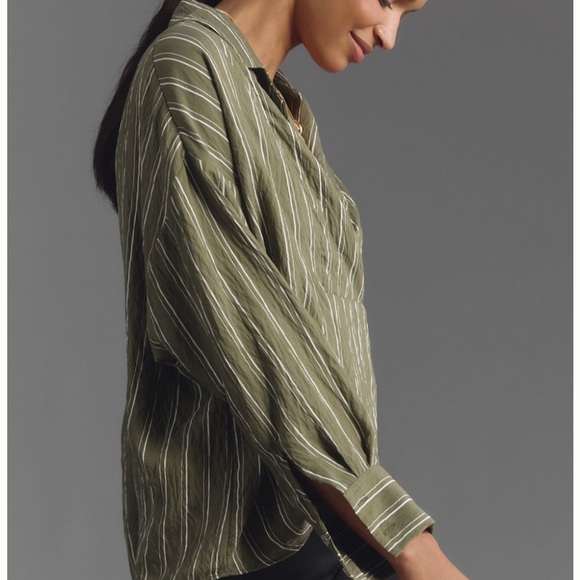 Anthropologie Green Striped Top - Picture 3 of 5